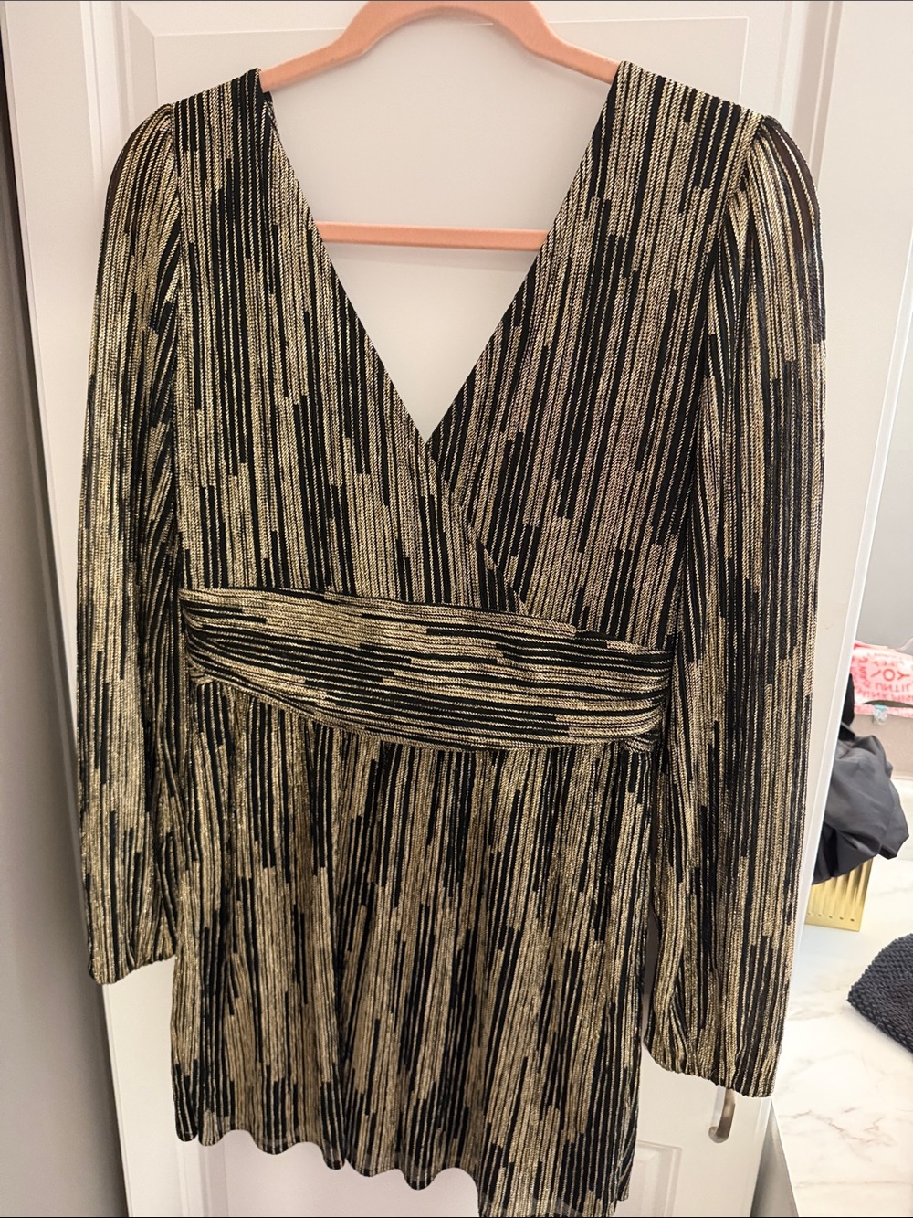 Lilly Pulitzer Black and Gold Metallic V-Neck Wrap Romper